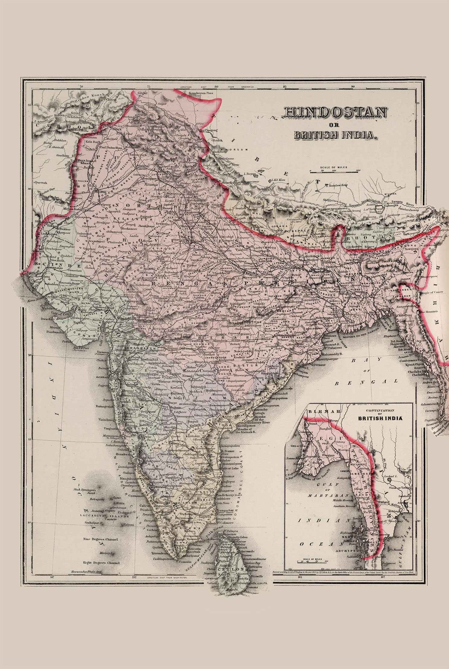 1855 Hindostan Cartography Print - Vintage British India Map - Strategy Maps